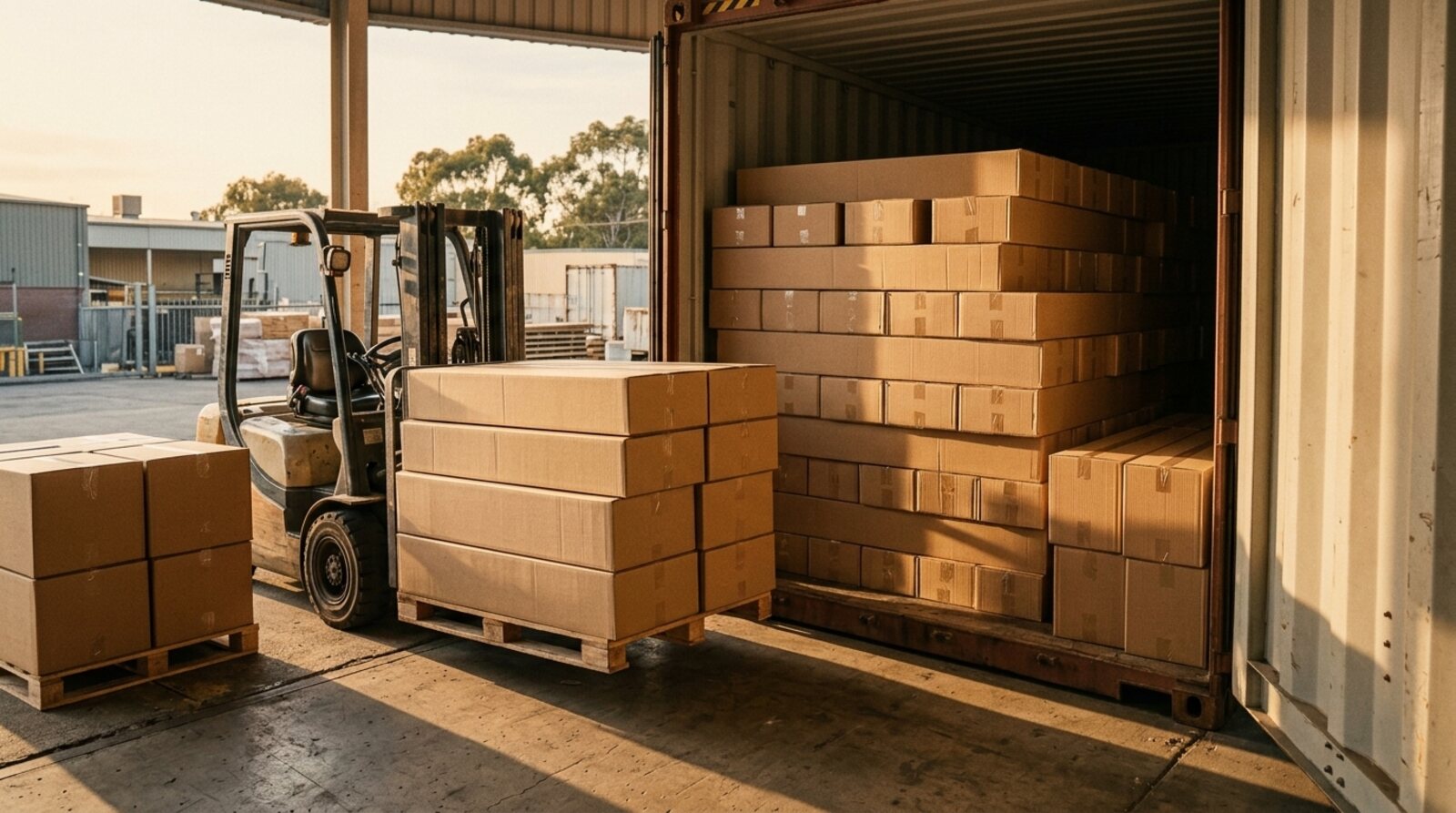Export cartons being loaded into a container